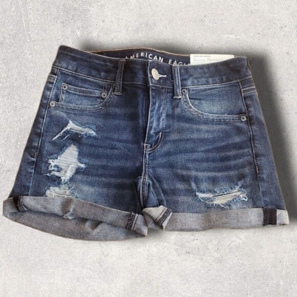 AEO NE(X)T LEVEL STRETCH DISTRESSED JEAN SHORTS - Picture 1 of 7